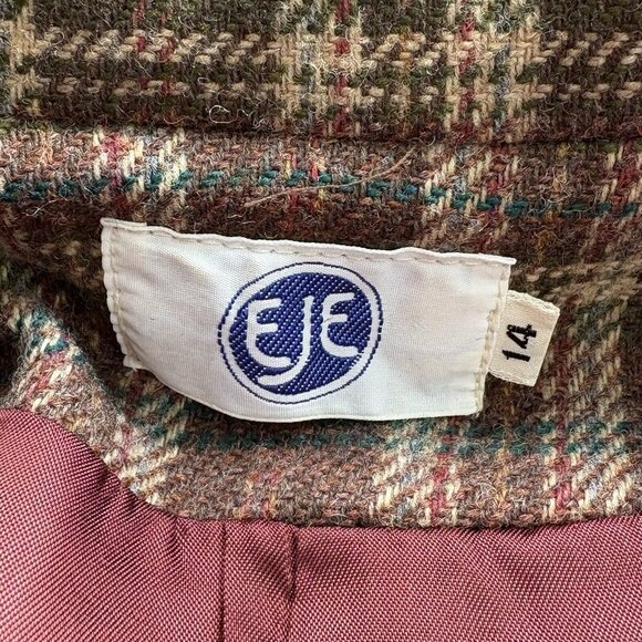 VTG EJE Blazer Jacket Womens 14 Brown Plaid Dark Academia 90s Wool Runs Small - Picture 7 of 16